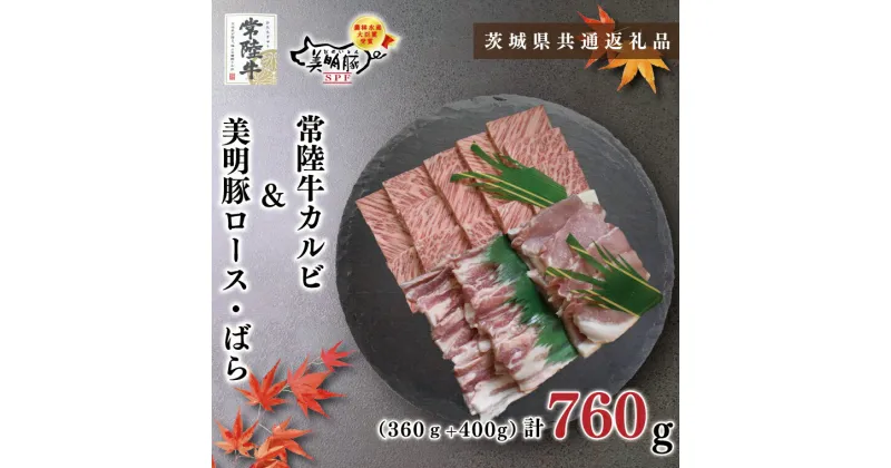 【ふるさと納税】【茨城県共通返礼品】【常陸牛A5ランク・美明豚焼肉セット】常陸牛カルビ360g＋美明豚400g（ロース200g・ばら200g）（KCK-23）