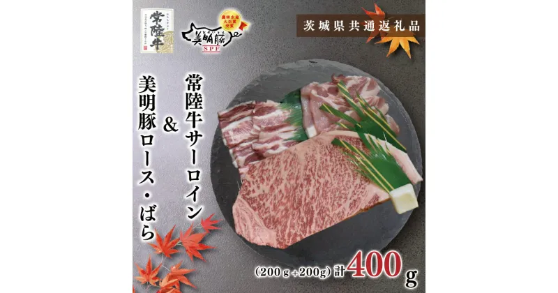 【ふるさと納税】【茨城県共通返礼品】【常陸牛A5ランク・美明豚ステーキ焼肉セット】常陸牛サーロイン200g＋美明豚200g（ロース100g・ばら100g）（KCK-34）