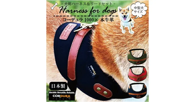 【ふるさと納税】【中型犬用】ハーネス　コーデュラ×本牛革(レッド×ブラウン革)　【雑貨・日用品・中型犬用・ハーネス・本牛革・本革・ペット用品・散歩用品】◇