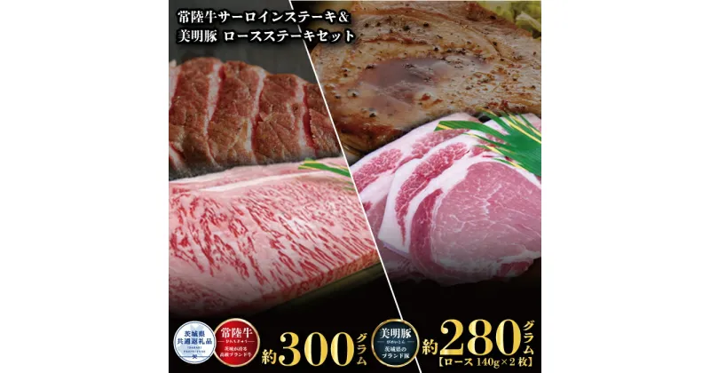 【ふるさと納税】ステーキセット 常陸牛300g・美明豚280g 銘柄牛 きめ細い 柔らかい 豊かな風味 黒毛和牛 A4ランク A5ランク ブランド牛 茨城 国産 黒毛和牛 霜降り 牛肉 冷凍 ギフト 内祝い 誕生日 お中元 贈り物 お祝い 焼肉 茨城県共通返礼品 送料無料