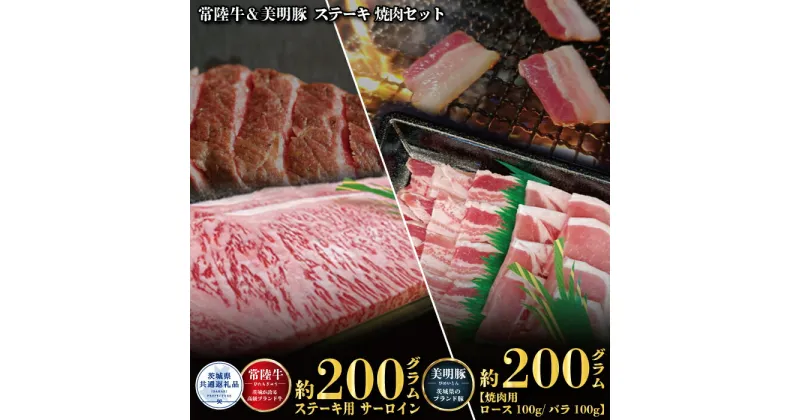 【ふるさと納税】ステーキ焼肉セット 常陸牛ステーキ200g・美明豚焼肉用200g 銘柄牛 きめ細い 柔らかい 豊かな風味 黒毛和牛 A4ランク A5ランク ブランド牛 ブランド豚 銘柄豚 国産 黒毛和牛 霜降り 牛肉 冷凍 誕生日 お中元 贈り物 茨城県共通返礼品 送料無料