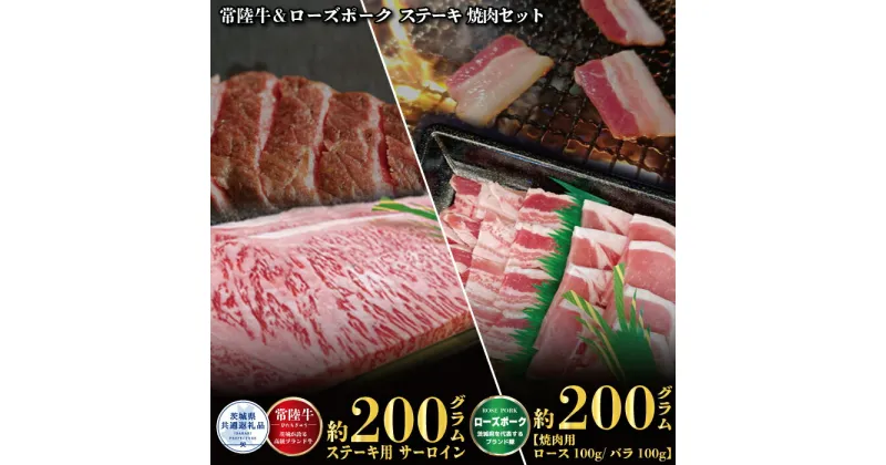 【ふるさと納税】ステーキ焼肉セット 常陸牛ステーキ200g 常陸牛 牛脂付 ローズポーク焼肉用200g 茨城県共通返礼品 サーロインステーキ 焼肉 黒毛和牛 牛肉 豚肉 霜降り ブランド牛 ブランド豚 国産牛 ブランド豚 銘柄豚 冷凍 送料無料