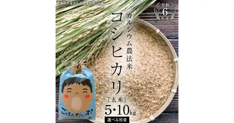 【ふるさと納税】 《 令和6年産 》 カルシウム農法米 コシヒカリ 玄米 5kg ～ 10kg ( 選べる 内容量 ) (茨城県共通返礼品 かすみがうら市) 米 ごはん 粘り ツヤ カルシウム コメ お米 玄米