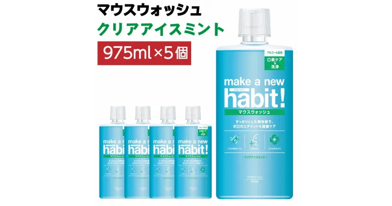 【ふるさと納税】合計4,875ml マウスウォッシュ メイクアニューハビット クリアアイスミント 975ml×5個セット 洗口液 エチケット 歯周病予防 口臭予防 歯垢 沈着 薬用成分 原因菌 殺菌 神栖市 送料無料 茨城県 神栖市