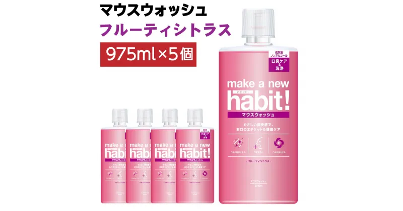 【ふるさと納税】合計4,875ml マウスウォッシュ メイクアニューハビット ノンアルコール 975ml×5個セット 洗口液 歯周病予防 口臭予防 歯垢 沈着 薬用成分 原因菌 殺菌 茨城県 神栖市 送料無料