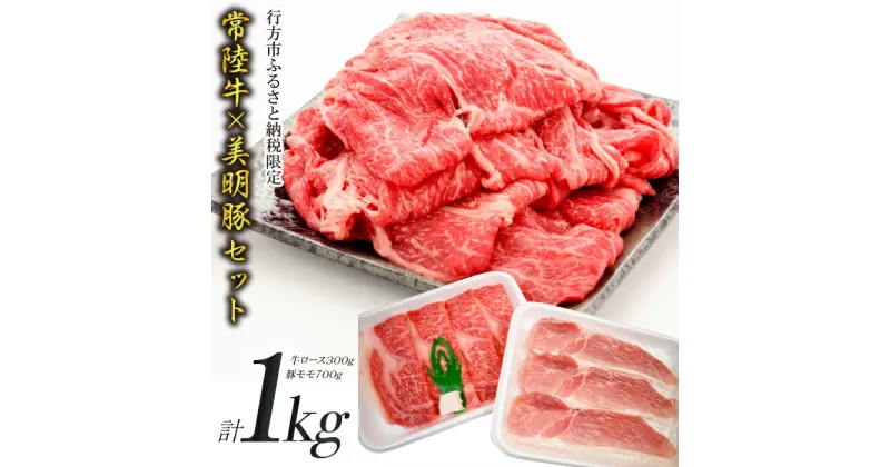 【ふるさと納税】【美明豚×常陸牛】1kgスライスセットD（美明豚もも700g×常陸牛ロース300g）｜J-9