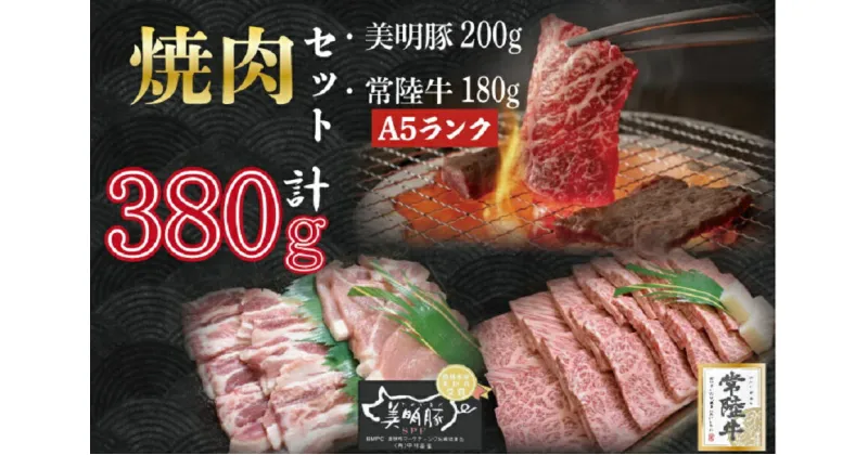 【ふるさと納税】【常陸牛A5ランク・美明豚焼肉セット】常陸牛カルビ180g＋美明豚200g（ロース100g・ばら100g）｜DT-25