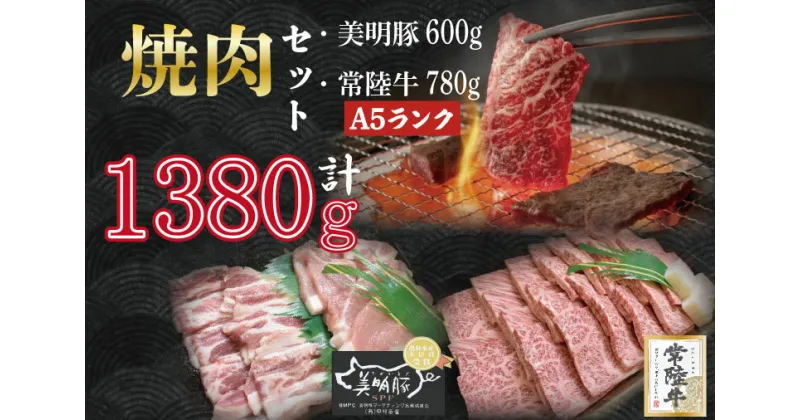 【ふるさと納税】【常陸牛A5ランク・美明豚焼肉セット】常陸牛カルビ780g＋美明豚600g（ロース300g・ばら300g）｜DT-27