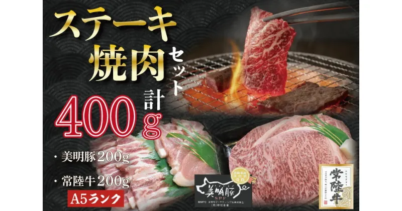 【ふるさと納税】【常陸牛A5ランク・美明豚ステーキ焼肉セット】常陸牛サーロイン200g＋美明豚200g（ロース100g・ばら100g）｜DT-37