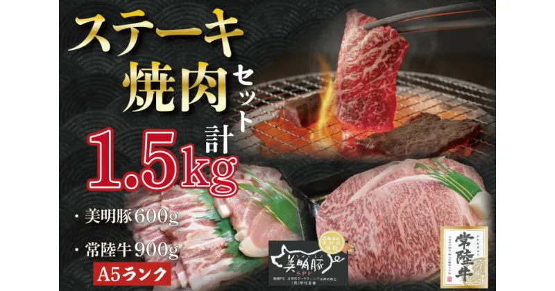 【ふるさと納税】【常陸牛A5ランク・美明豚ステーキ焼肉セット】常陸牛サーロイン900g（300g×3枚）＋美明豚600g（ロース300g・ばら300g）｜DT-39