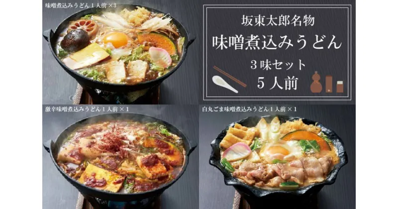 【ふるさと納税】坂東太郎名物　味噌煮込みうどん3味セット（5人前）｜EE-1