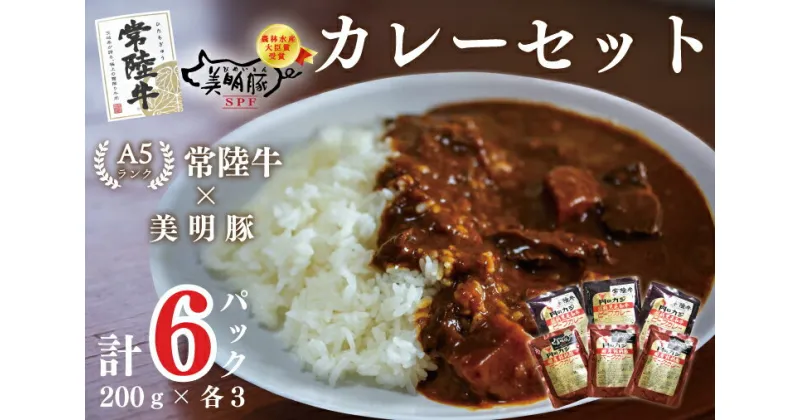 【ふるさと納税】【常陸牛A5ランク】カレー3袋＋【美明豚】カレー3袋｜DT-49