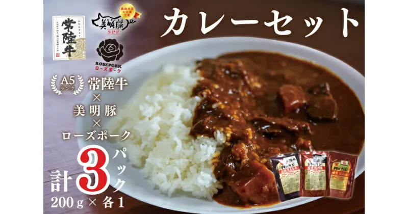 【ふるさと納税】【常陸牛A5ランク】カレー1袋＋【美明豚】カレー1袋＋【ローズポーク】カレー1袋｜DT-51