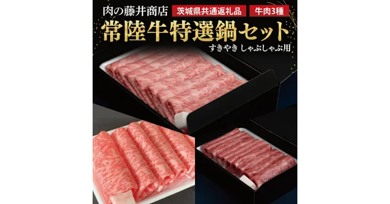 【ふるさと納税】【常陸牛】肉の藤井商店 ～特選鍋セット～ すきやき しゃぶしゃぶ用 国産 牛肉 肉 お肉 ブランド牛 贈答 化粧箱 黒毛和牛 和牛 国産黒毛和牛 国産牛 お鍋セット 高級鍋セット お中元 お歳暮 人気鍋 鍋用牛肉 (茨城県共通返礼品)(FL-28)