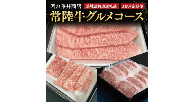 【ふるさと納税】【常陸牛】肉の藤井商店（定期便）常陸牛グルメコース ～至福の3ヶ月～ 定期便 3か月 贅沢牛肉定期便 高級牛肉 最高級牛肉 豪華牛肉 A5 高級ステーキ 特選ステーキ 最高級 ブランド牛 贈答 化粧箱 黒毛和牛（茨城県共通返礼品）(FL-30)