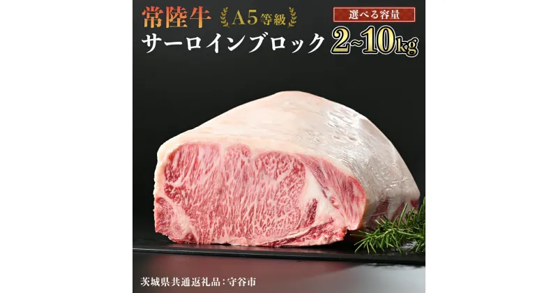 【ふるさと納税】【 常陸牛 】 A5等級 サーロイン ブロック 選べる容量 2kg 3kg 4kg 5kg 6kg 7kg 8kg 9kg 10kg （茨城県 共通返礼品：守谷市） 国産 ステーキ 焼き肉 ブロック肉 牛肉 ヒタチギュウ ひたちぎゅう ブランド牛 黒毛和牛 和牛 国産黒毛和牛 お肉 A5ランク