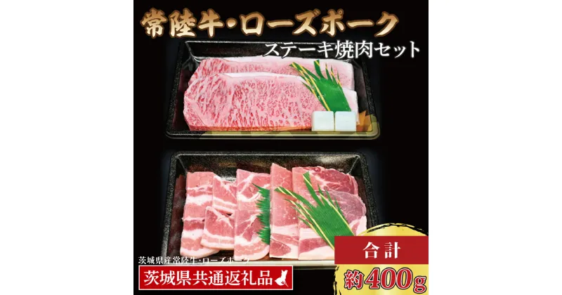 【ふるさと納税】【常陸牛・ローズポークステーキ焼肉セット(3人前)】 常陸牛 サーロインステーキ 約200g ローズポーク焼肉用 約200g (ロース100g ばら100g) ( 茨城県共通返礼品・茨城県産 ) ブランド牛 茨城 国産 黒毛和牛 霜降り 厚切り 牛肉 ブランド豚 豚肉ステーキ 焼肉