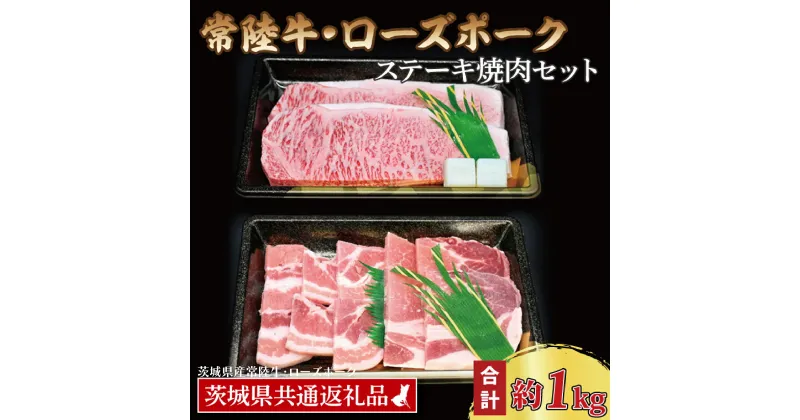 【ふるさと納税】【常陸牛・ローズポークステーキ焼肉セット(5~7人前)】 常陸牛 サーロインステーキ 約600g(300g×2枚) ローズポーク焼肉用 約400g (ロース200g ばら200g) ( 茨城県共通返礼品・茨城県産 ) ブランド牛 国産 黒毛和牛 牛肉 ブランド豚 豚肉 ステーキ 焼肉