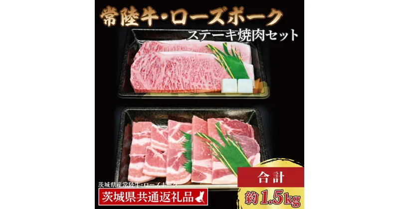 【ふるさと納税】【常陸牛・ローズポークステーキ焼肉セット(9~10人前)】 常陸牛 サーロインステーキ 約900g(300g×3枚) ローズポーク焼肉用 約600g (ロース300g ばら300g) ( 茨城県共通返礼品・茨城県産 )ブランド牛 茨城 国産 黒毛和牛 牛肉 ブランド豚 豚肉 ステーキ 焼肉