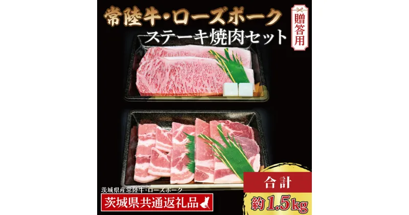 【ふるさと納税】【ギフト用】【常陸牛・ローズポークステーキ焼肉セット(9~10人前)】 常陸牛 サーロインステーキ 約900g(300g×3枚) ローズポーク焼肉用 約600g (ロース300g ばら300g) ( 茨城県共通返礼品・茨城県産 )ブランド牛 国産 牛肉 ブランド豚 豚肉 お祝い ステーキ