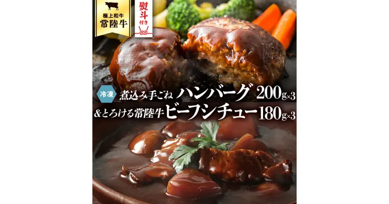 【ふるさと納税】【 熨斗対応品 】 常陸牛100％　煮込み手ごねハンバーグ（200g×3パック）とろける常陸牛ビーフシチュー（180g×3パック） 八千代町産 白菜 使用 ハンバーグ ビーフシチュー 常陸牛 お肉 牛肉 和牛 セット 惣菜 レトルト