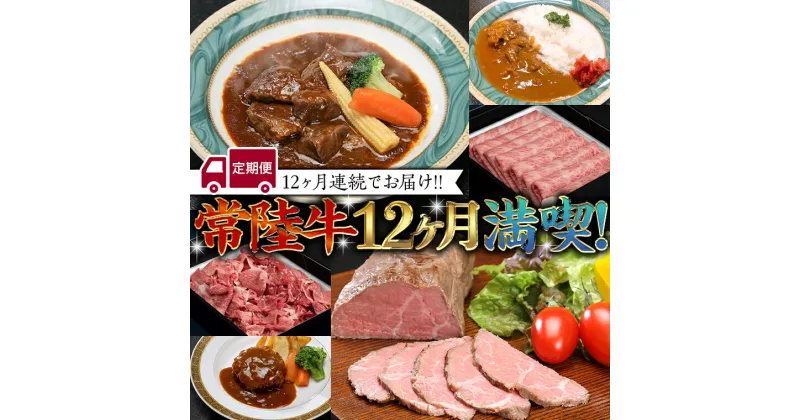 【ふるさと納税】【定期便】 【12回コース】 【令和5年1月～発送開始】 常陸牛 贅沢 満喫 定期便（12ヶ月連続でお届け） 牛肉 黒毛和牛 国産 切り落とし すき焼き 焼肉 赤身 霜降り ステーキ ハンバーグ ローストビーフ