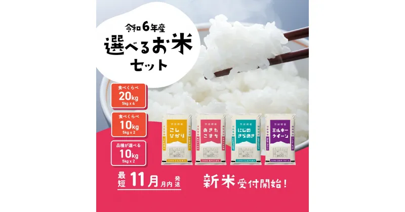 【ふるさと納税】選べるお米10kg 5kgx2袋 20kg 5kg×4袋 令和6年産 新米 11月発送 先行予約 こしひかり あきたこまち にじのきらめき ミルキークイーン 食べ比べ 白米 精米 茨城県 八千代町