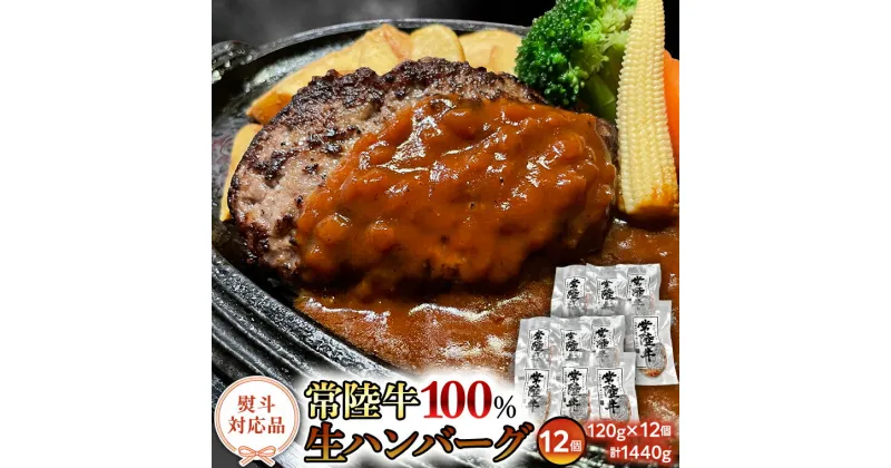 【ふるさと納税】【 熨斗対応品 】黒毛和牛 常陸牛 100% 特製 プレミアム 生ハンバーグ 120g×12個入り 合計1,440g 八千代町産 白菜 使用 無添加 無着色 保存料不使用 冷凍 牛 牛肉 ビーフ 生 ハンバーグ こだわり