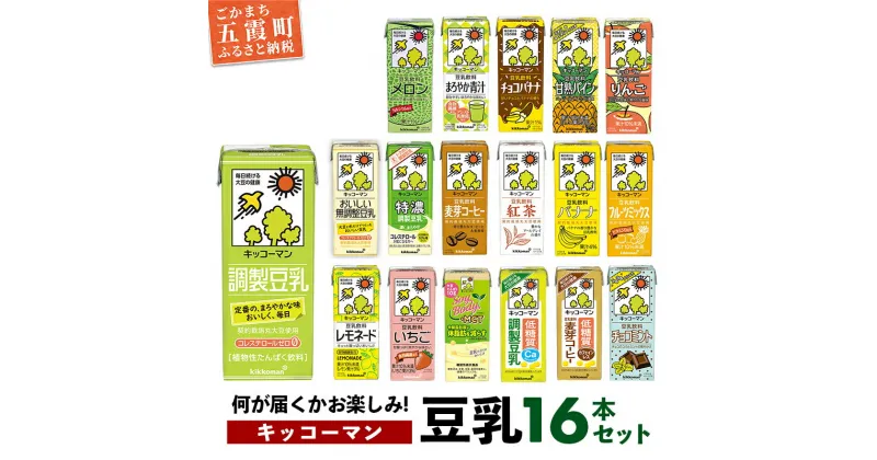 【ふるさと納税】【合計200ml×16本】キッコーマン バラエティーセット 200ml ／ 飲料 豆乳 健康 おまかせ おやつ 豆乳飲料 大豆 パック セット 定番 飲み切り おすすめ 茨城県 五霞町