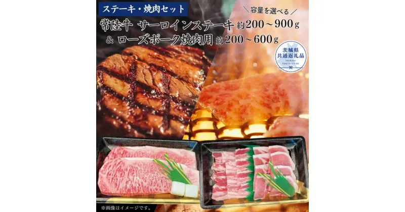 【ふるさと納税】【ステーキ焼肉セット】常陸牛ステーキ・ローズポーク焼肉用　選べる容量 （茨城県共通返礼品）