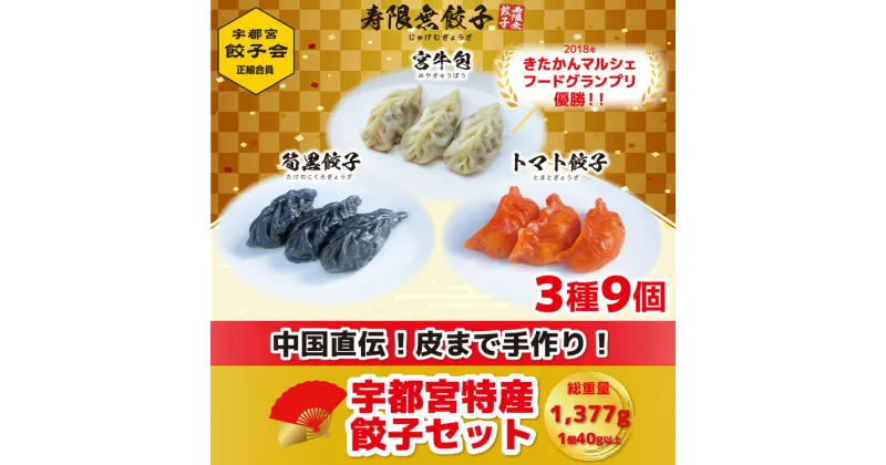 【ふるさと納税】「宇都宮餃子加盟店」寿限無餃子 宇都宮特産餃子セット(3種×各3個・計9個入り)【ぎょうざ ギョウザ ギョーザ 冷凍食品 冷凍餃子 惣菜 夜ご飯 おかず おつまみ 手軽 時短 お取り寄せ グルメ 送料無料 栃木県 宇都宮市】※配送不可地域：離島