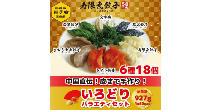 【ふるさと納税】「宇都宮餃子加盟店」寿限無餃子 いろどりバラエティセット(6種×各3個・計18個入り)【ぎょうざ ギョウザ ギョーザ 冷凍食品 冷凍餃子 惣菜 夜ご飯 おかず おつまみ 手軽 時短 お取り寄せ グルメ 送料無料 栃木県 宇都宮市】※配送不可地域：離島