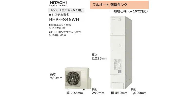 【ふるさと納税】【重要／設置工事費別途ご負担要／寄附申込前に工事見積りご依頼必須】日立 エコキュート 角型 フルオート 薄型タンク 460L（4～6人用）脚部カバー付 | 給湯器 家電 住宅 | 生活家電 日用品 人気 おすすめ 送料無料