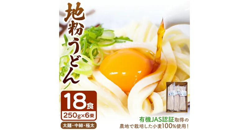 【ふるさと納税】地粉うどんセット（有機JAS認証取得の農地で栽培した小麦100％18食分）｜有機 栽培 地粉 うどん オーガニック 太麺 中細 極細 パスタ 干しうどん250g6束セット 国産 真岡市 栃木県 送料無料