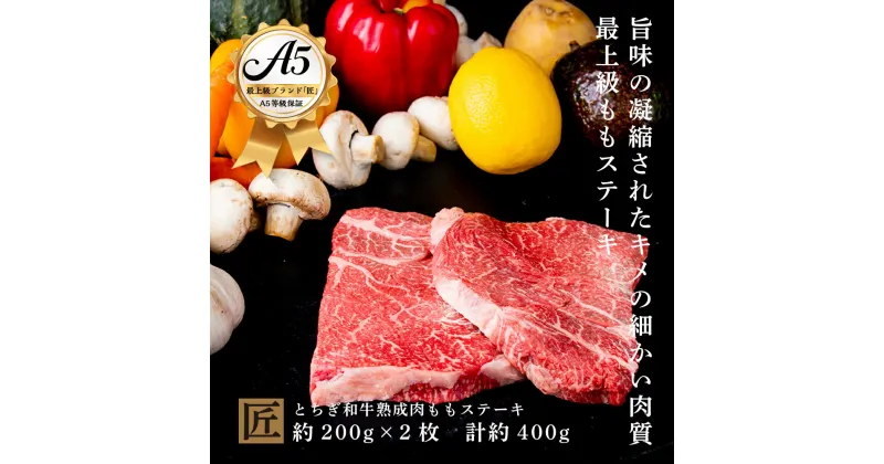 【ふるさと納税】とちぎ和牛 A5熟成肉 モモ肉ステーキ用 約200g×2枚｜ 国産 和牛 牛 肉 生産者 認定 銘柄 A5 旨味 うまみ きめ細かい サシ 霜降り とろける 品質 柔らかく 美味しい おいしい 芸術品 特産品 栃木県 真岡市 送料無料 栃木県共通返礼品