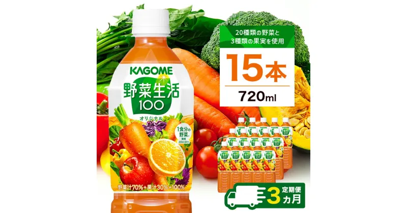 【ふるさと納税】【定期便3ヵ月】カゴメ 野菜生活100(オリジナル)720ml PET×15本 1ケース 毎月届く 3ヵ月 3回コース 栃木県 那須塩原市 野菜生活 野菜ジュース ケース 飲料 ミックスジュース ジュース 飲み物 送料無料