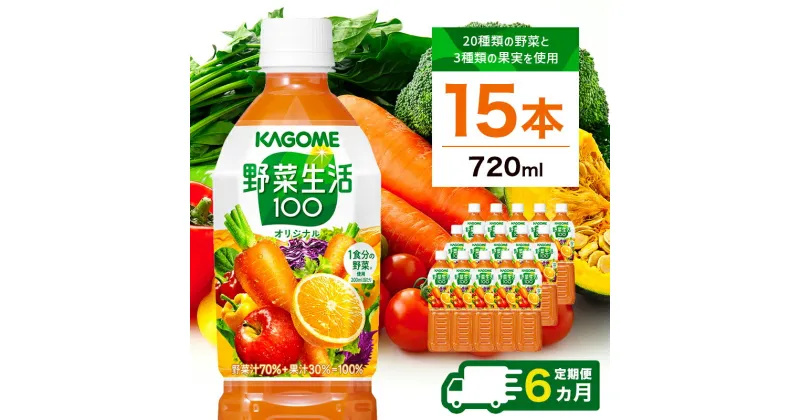 【ふるさと納税】【定期便6ヵ月】カゴメ 野菜生活100(オリジナル)720ml PET×15本 1ケース 毎月届く 6ヵ月 6回コース 栃木県 那須塩原市 野菜生活 野菜ジュース ケース 飲料 ミックスジュース ジュース 野菜ジュース 飲み物 送料無料