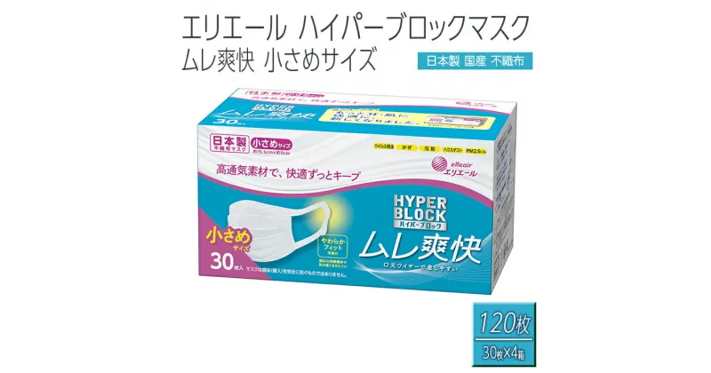 【ふるさと納税】エリエール製 不織布マスク ムレ爽快 小さめサイズ 30枚×4箱【ハイパーブロックマスク】使い捨てマスク 白 三層構造 飛沫防止 BFE99% 日本製 送料無料 国産